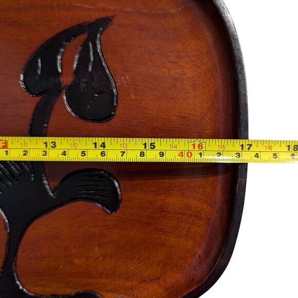 Vintage Hand-Carved Wooden Tray Floral Design Rustic Decorative Serving Plate - Picture 8 of 9